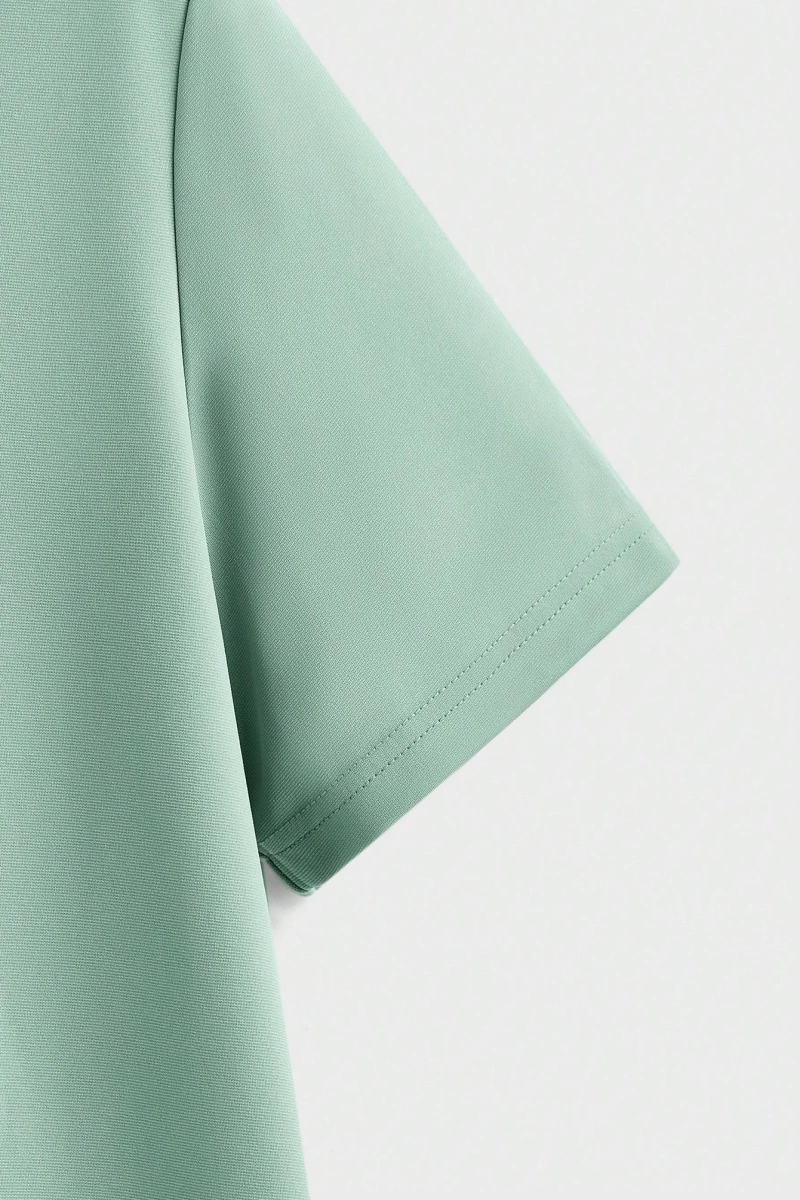 Erkek Rahat Örgü Slim Fit Mürettebat Yaka Kısa Kollu Tişört ve Orta Bel