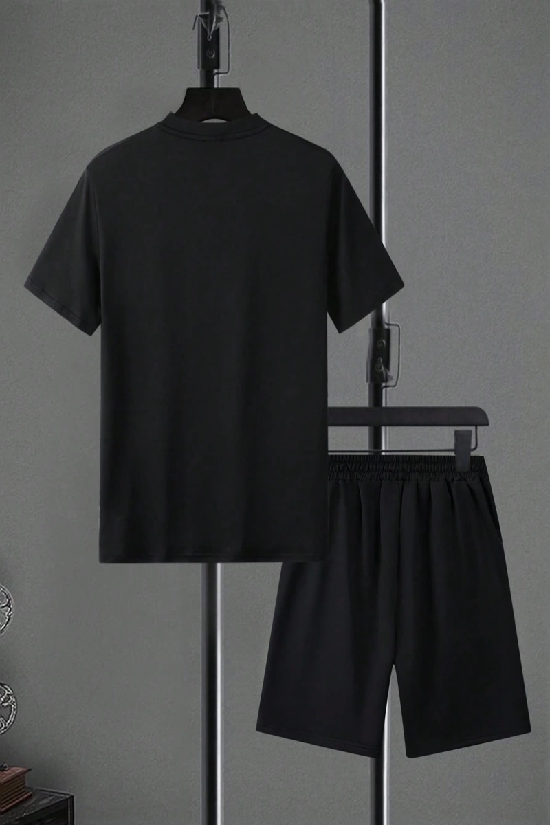 Erkek Regular Fit Kısa Kollu Tişört ve Şort Takımı, Kişilik Baskı Desenli Moda Rahat D
