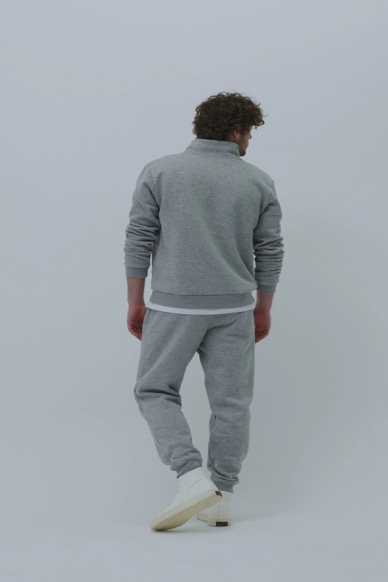 Erkek Relaxed Fit Yarım Fermuarlı Dik Yaka Sweatshirt Grimelanj