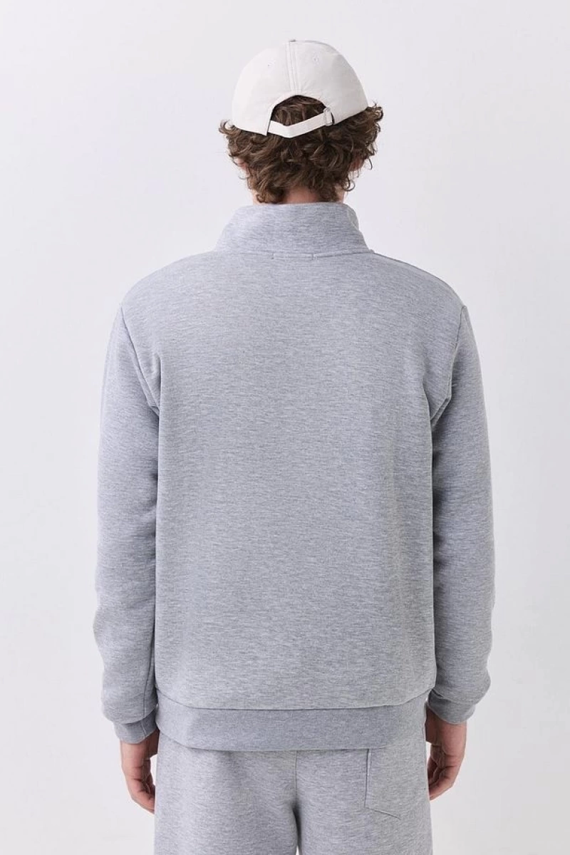 Erkek Relaxed Fit Yarım Fermuarlı Dik Yaka Sweatshirt Siyah Siyah