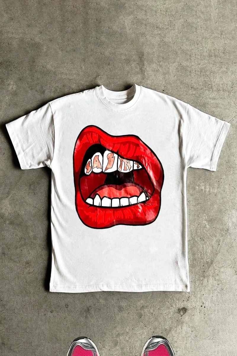 Erkek Retro Gotik Stil Grafik Baskılı Kısa Kollu Tişört