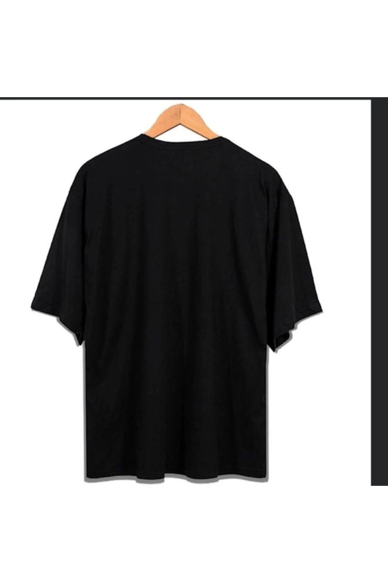 Erkek Siyah Muz Oversze Bisiklet Yaka Tshirt