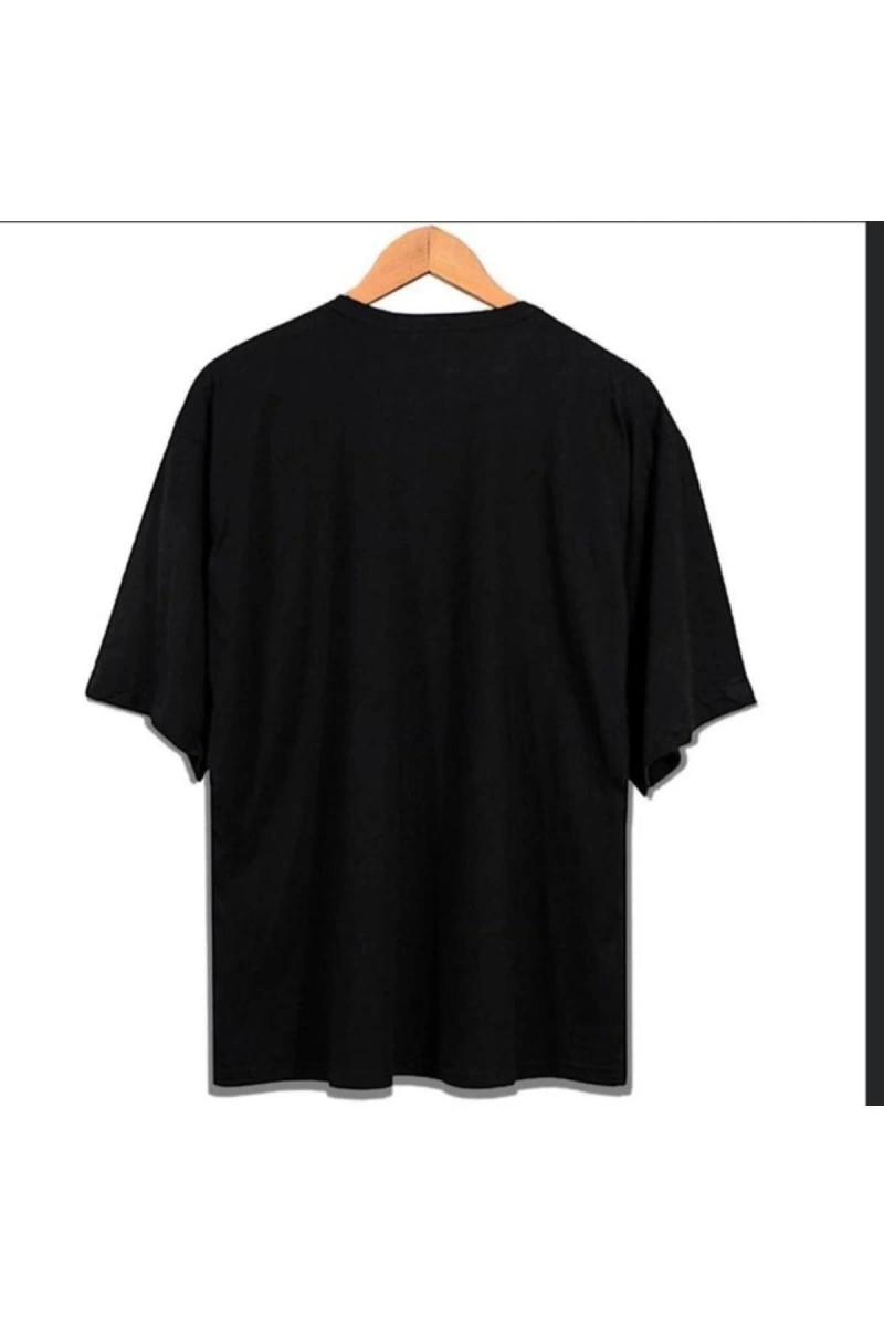 Erkek Siyah Party Festıvale Oversze Bisiklet Yaka Tshirt