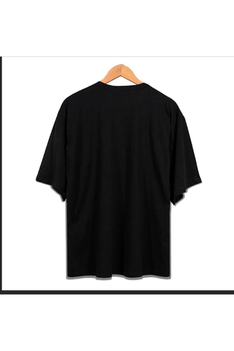 Erkek Siyah Uzaylı Oversze Bisiklet Yaka Tshirt