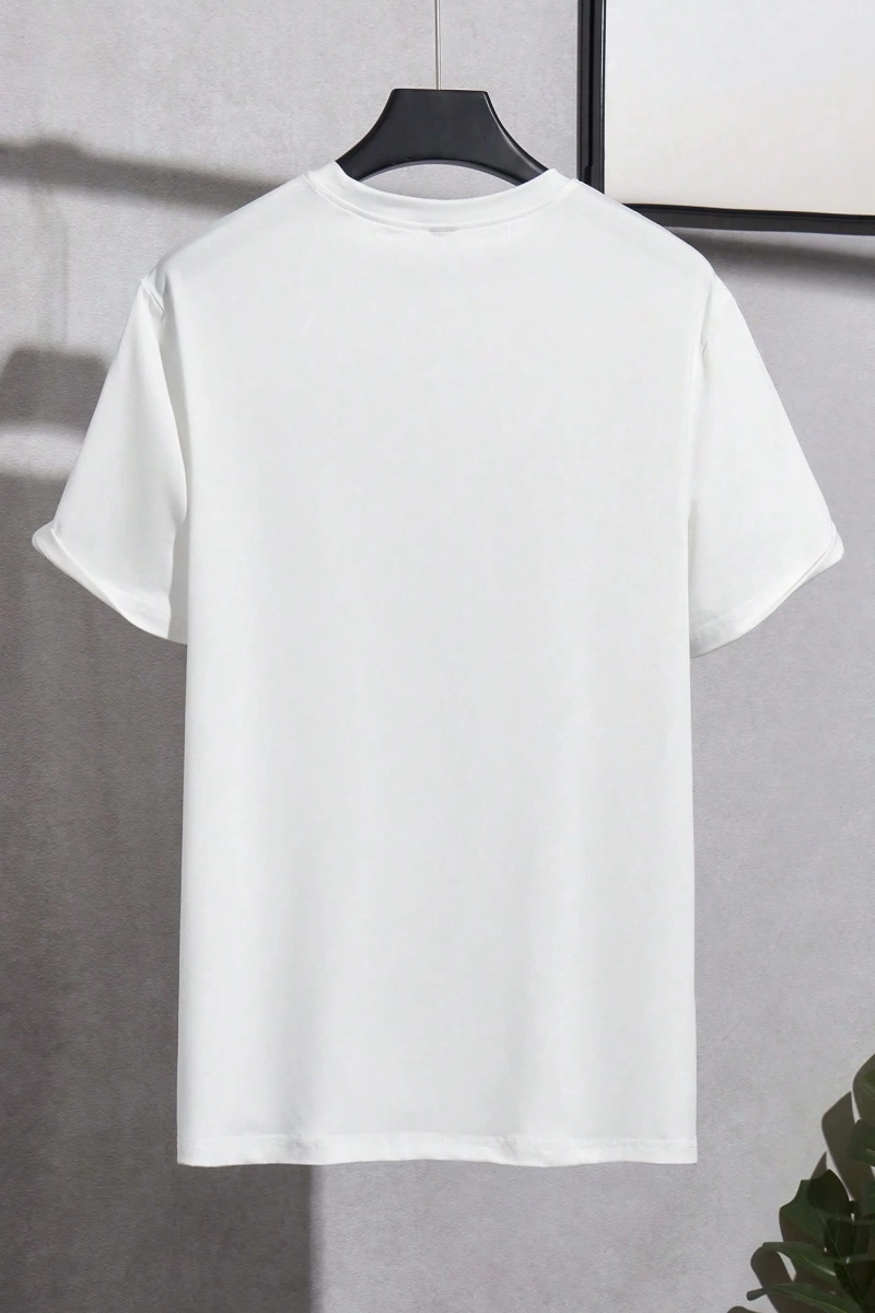 Erkek Slim Fit Grafik Yama Rahat Mürettebat Yaka Kısa Kollu Tişört, Yaz Erkek
