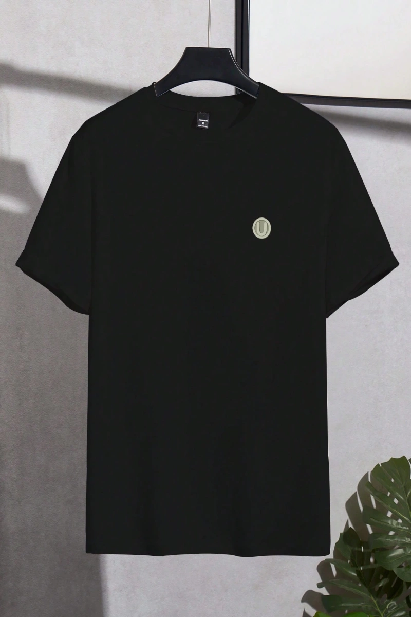 Erkek Slim Fit Grafik Yama Rahat Mürettebat Yaka Kısa Kollu Tişört, Yaz Erkek