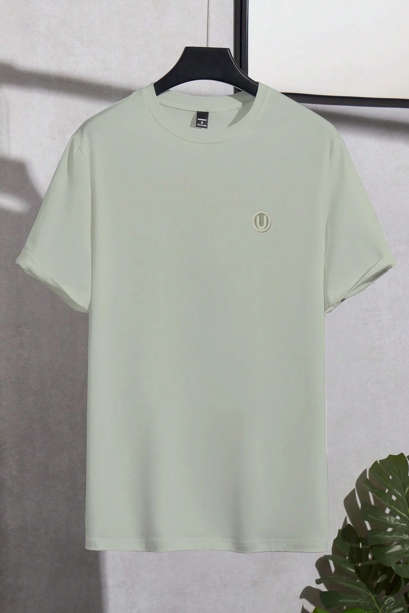 Erkek Slim Fit Grafik Yama Rahat Mürettebat Yaka Kısa Kollu Tişört, Yaz Erkek