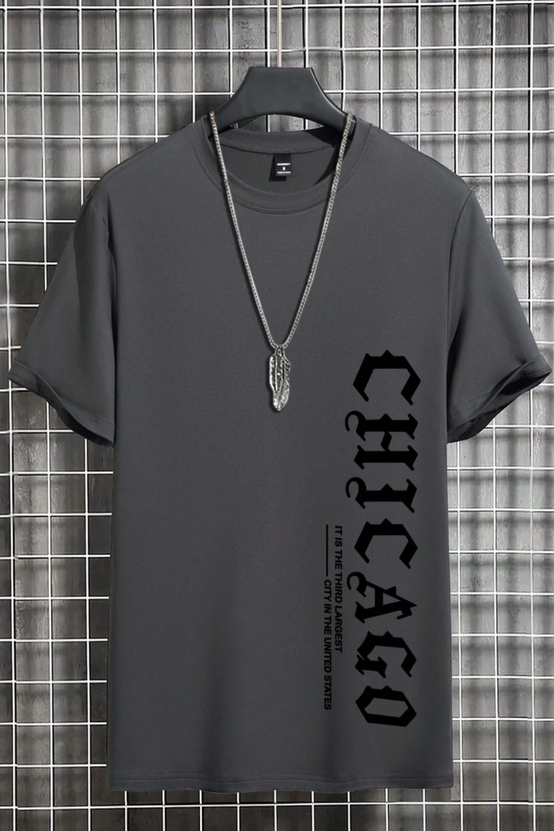 Erkek Slim Fit Yuvarlak Yaka Kısa Kollu Tişört, Yaz İçin Moda