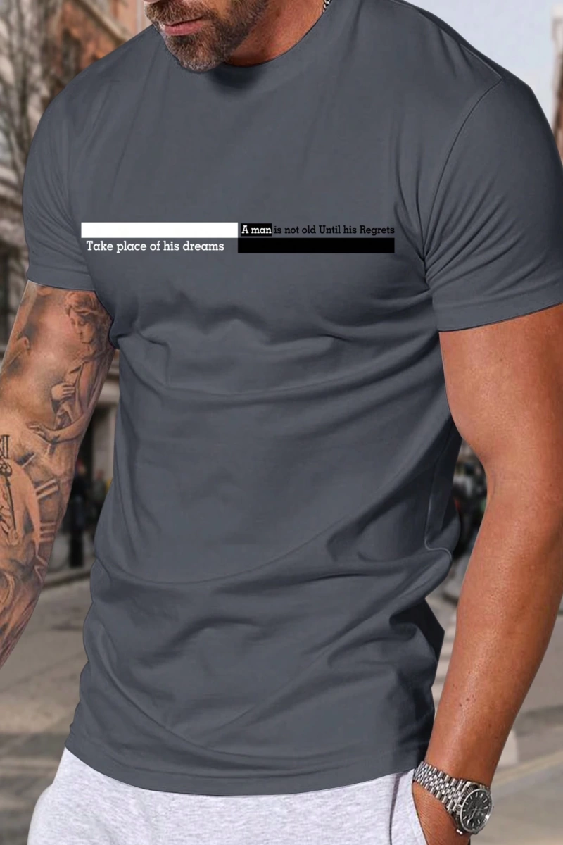 Erkek Slogan Baskılı Mürettebat Yaka Kısa Kollu Slim Fit Günlük Tişört