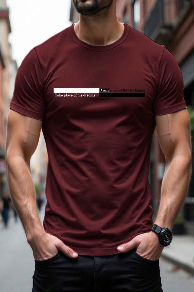 Erkek Slogan Baskılı Mürettebat Yaka Kısa Kollu Slim Fit Günlük Tişört