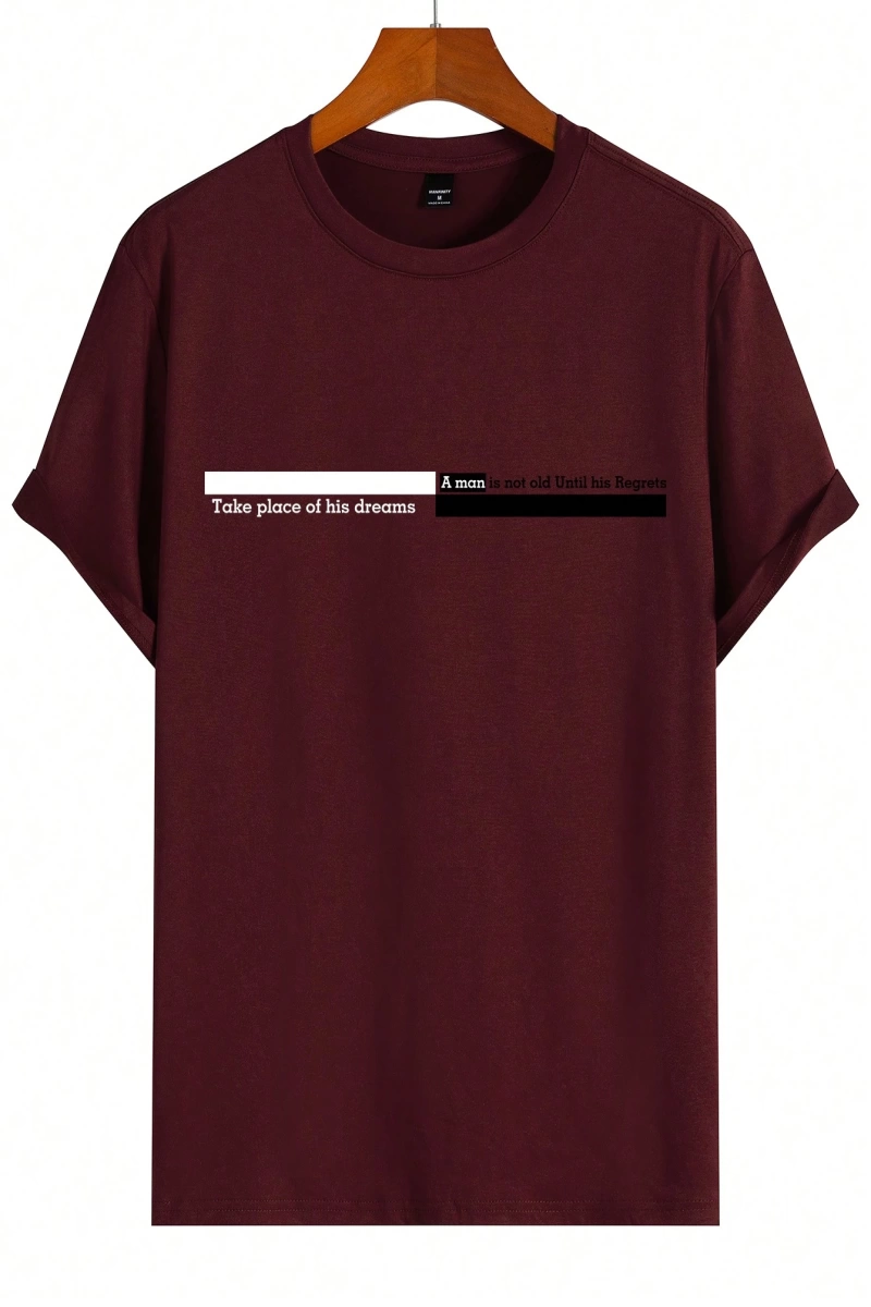 Erkek Slogan Baskılı Mürettebat Yaka Kısa Kollu Slim Fit Günlük Tişört
