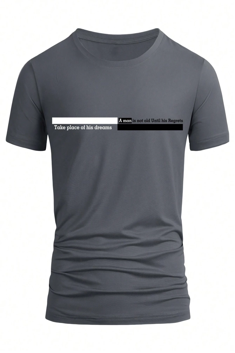 Erkek Slogan Baskılı Mürettebat Yaka Kısa Kollu Slim Fit Günlük Tişört