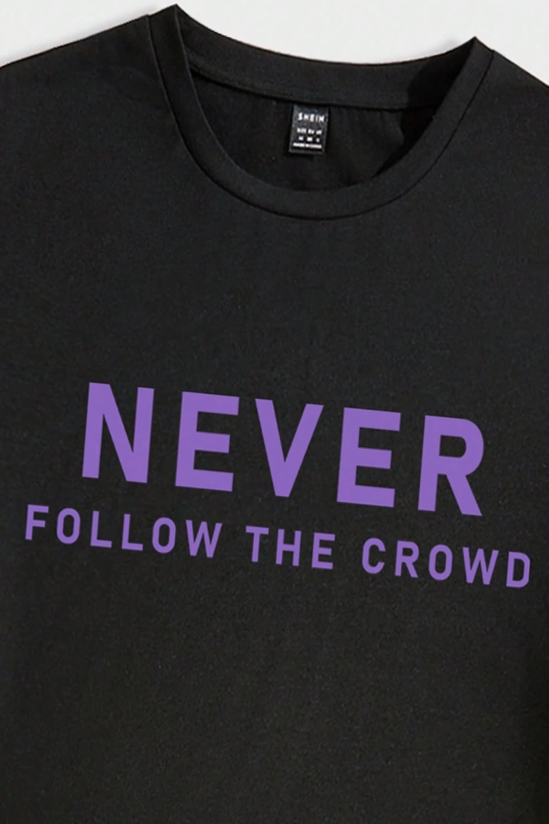 Erkek Slogan Baskılı T-Shirt Bağcıklı Bel Şort 2 Adet/Takım