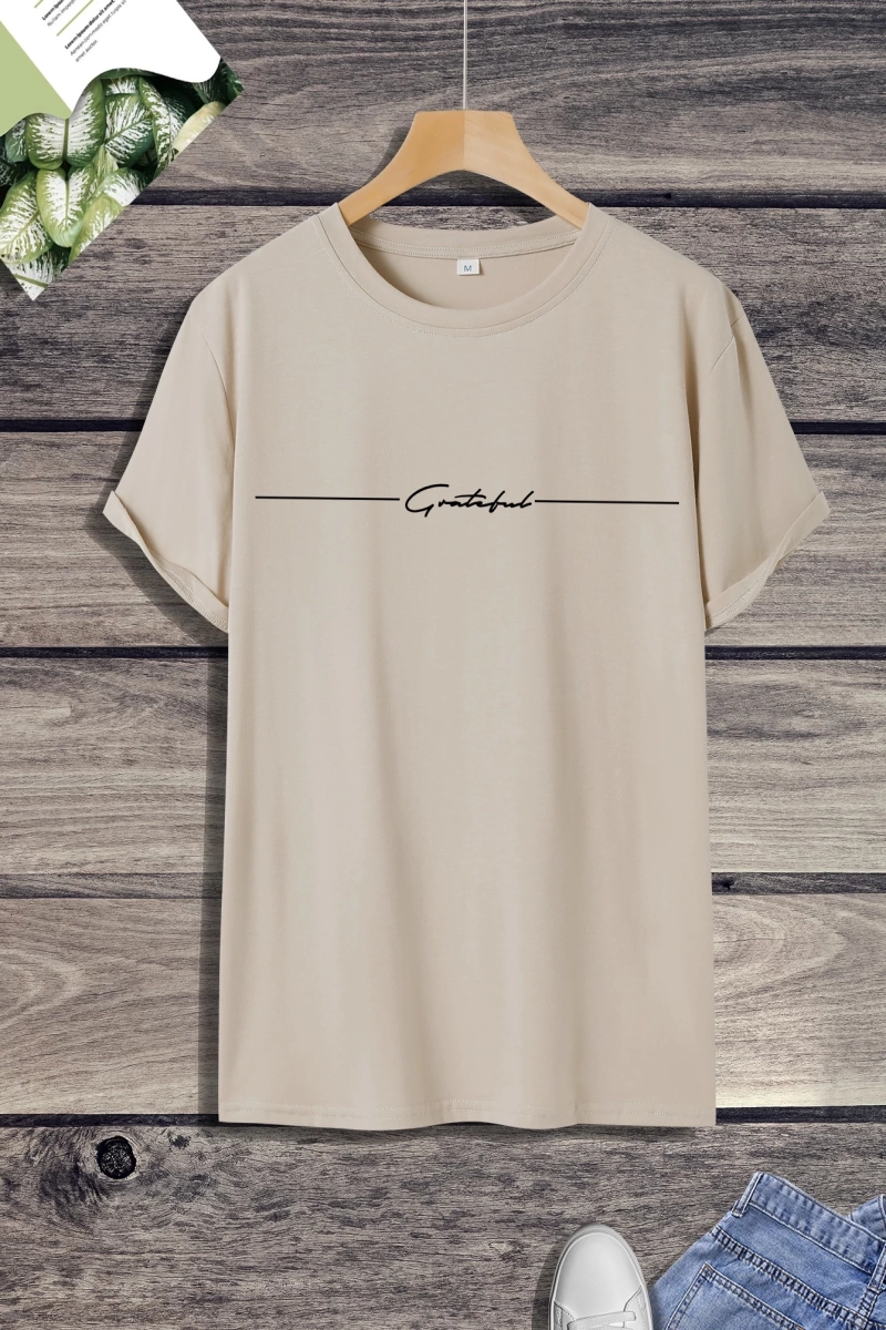 Erkek Slogan Baskılı Yuvarlak Yaka Kısa Kollu Günlük Tişört, Erkek Arkadaşlar