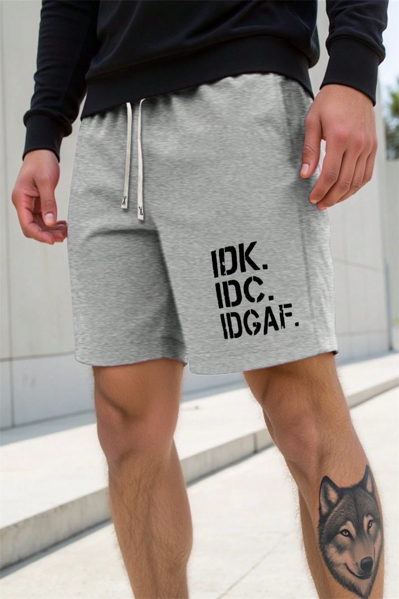 Erkek Slogan Grafik Bağcıklı Bel Şortu Grafik Dışarı Çıkma Moda Bağcıklı Şort