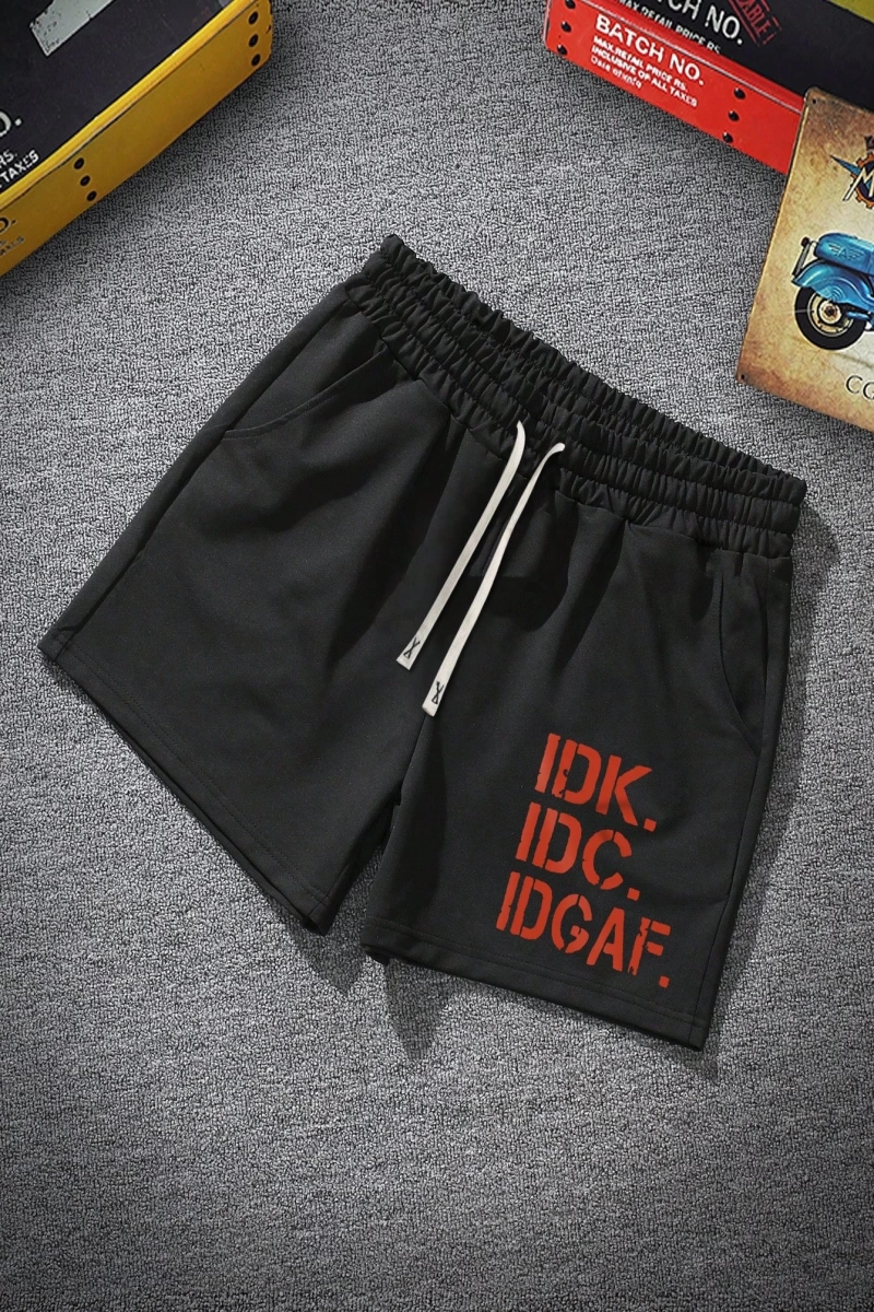 Erkek Slogan Grafik Bağcıklı Bel Şortu Grafik Dışarı Çıkma Moda Bağcıklı Şort