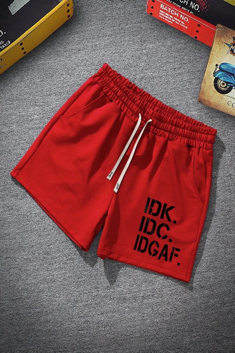 Erkek Slogan Grafik Bağcıklı Bel Şortu Grafik Dışarı Çıkma Moda Bağcıklı Şort