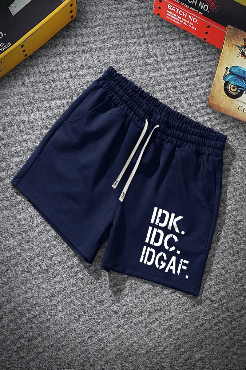 Erkek Slogan Grafik Bağcıklı Bel Şortu Grafik Dışarı Çıkma Moda Bağcıklı Şort
