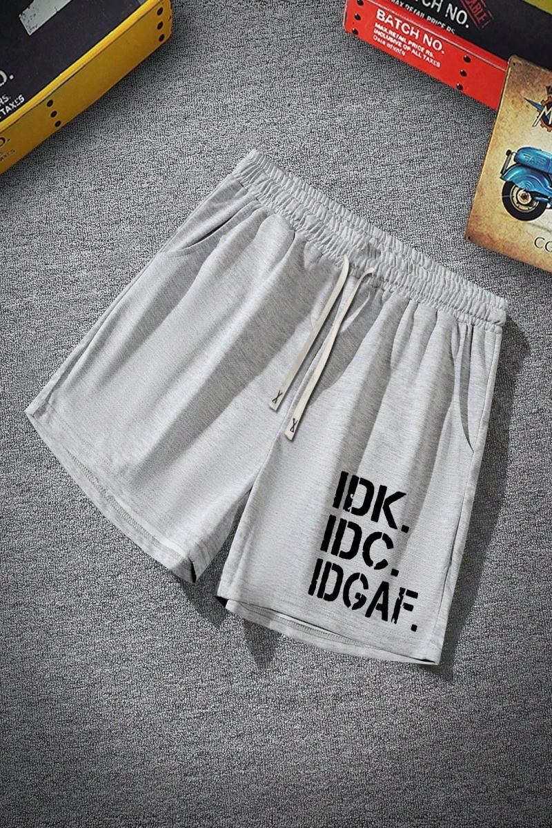 Erkek Slogan Grafik Bağcıklı Bel Şortu Grafik Dışarı Çıkma Moda Bağcıklı Şort