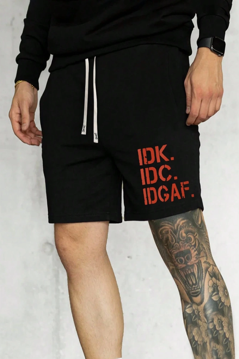 Erkek Slogan Grafik Bağcıklı Bel Şortu Grafik Dışarı Çıkma Moda Bağcıklı Şort
