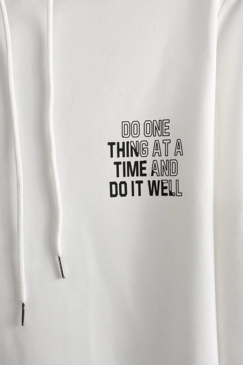Erkek Slogan Grafik Bağcıklı Termal Kapşonlu, Uzun Kollu, Dışarı Çıkma, Günlü