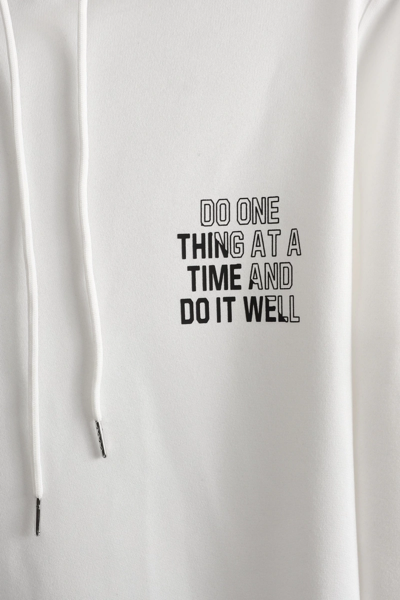 Erkek Slogan Grafik Bağcıklı Termal Kapşonlu, Uzun Kollu, Dışarı Çıkma, Günlü