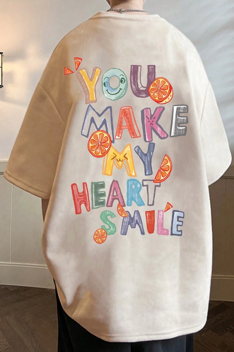 Erkek Slogan Grafik Düşük Omuz Büyük Boy Tişört