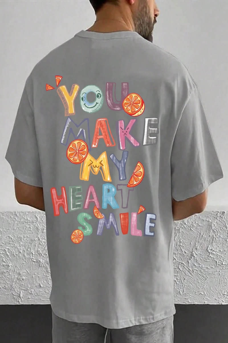 Erkek Slogan Grafik Düşük Omuz Büyük Boy Tişört
