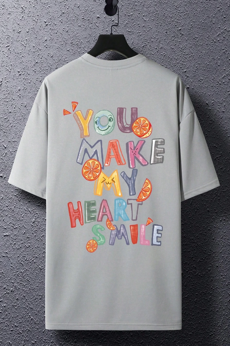 Erkek Slogan Grafik Düşük Omuz Büyük Boy Tişört