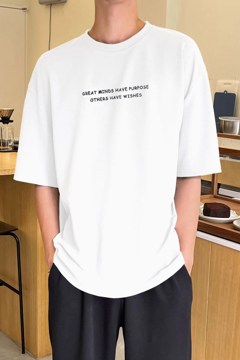 Erkek Slogan Grafik Düşük Omuz Tişört