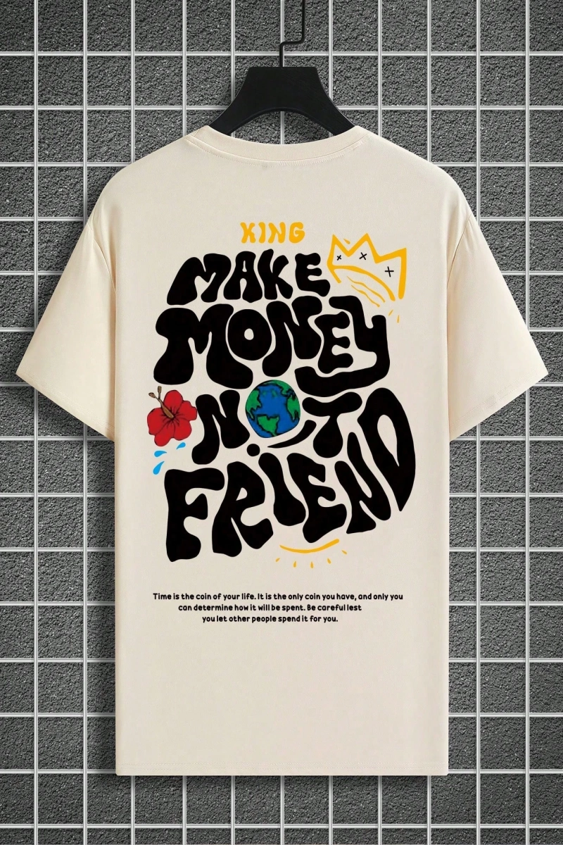 Erkek Slogan Grafik Düşük Omuz Tişört