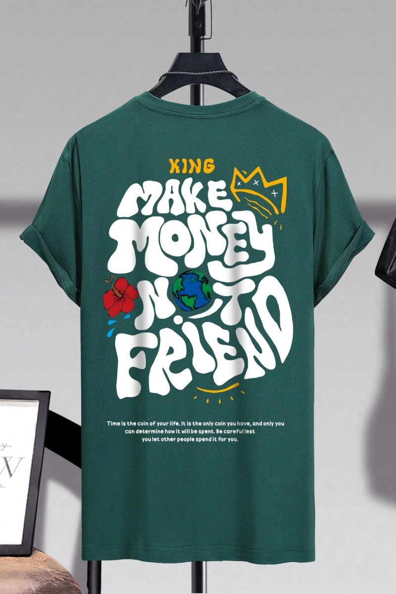 Erkek Slogan Grafik Düşük Omuz Tişört