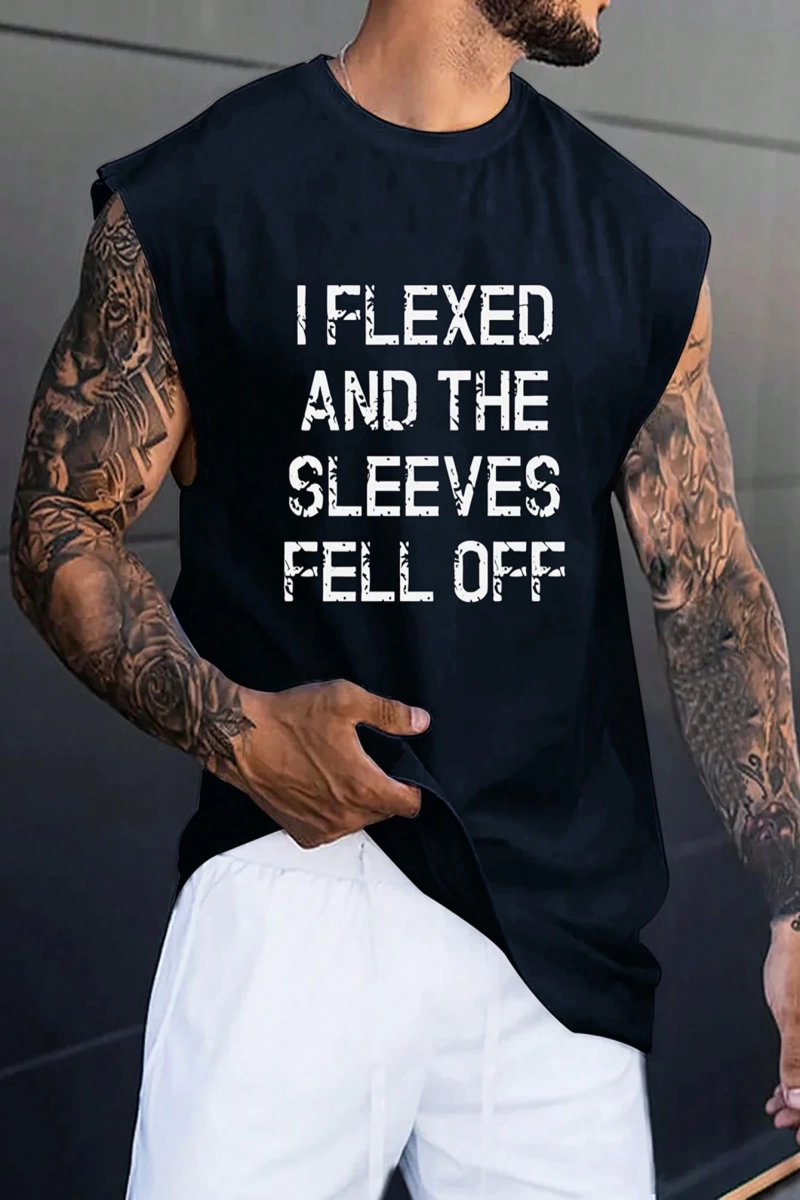 Erkek Slogan Grafik Rahat Kolsuz Tank Top Antrenman İçin, Koca
