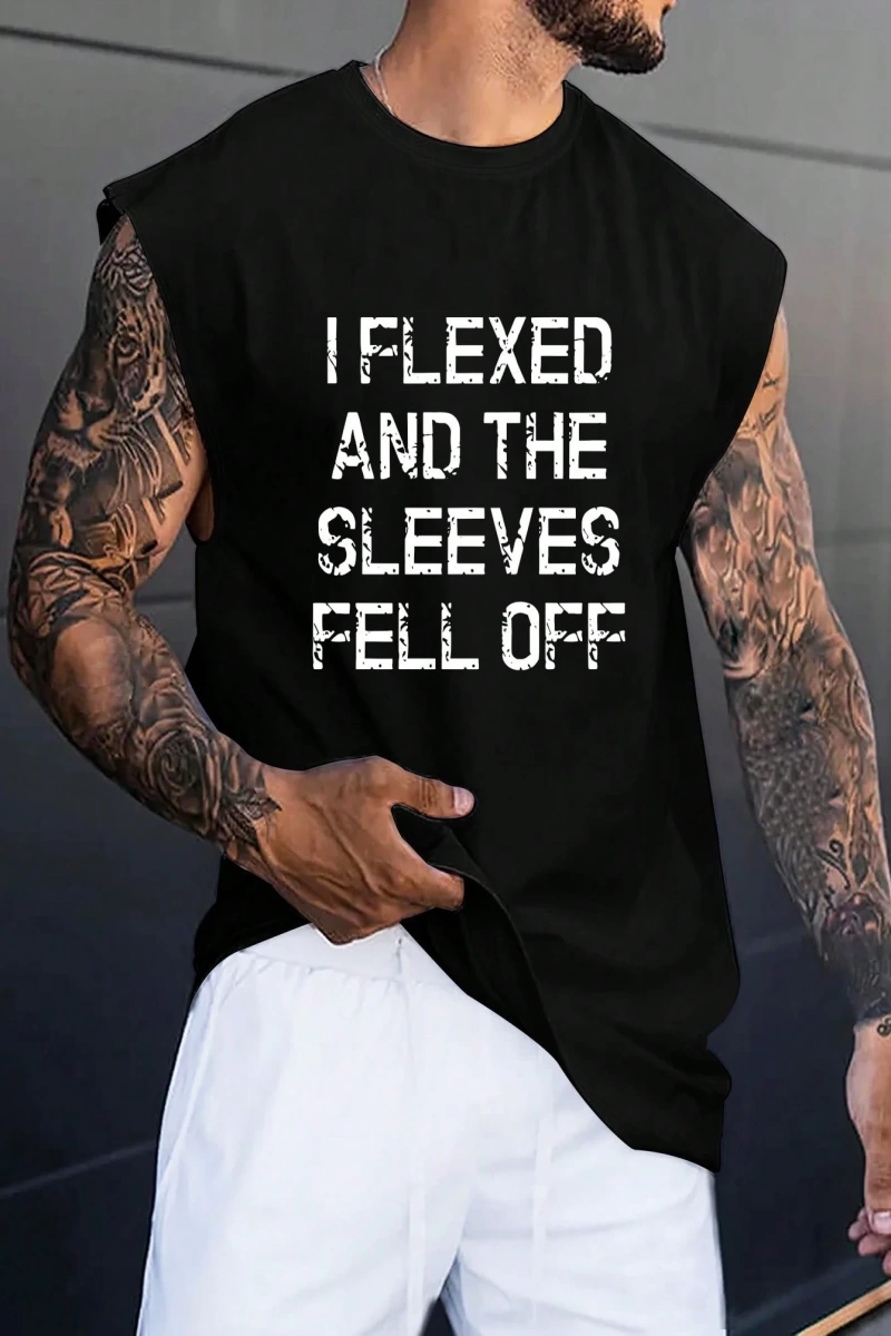 Erkek Slogan Grafik Rahat Kolsuz Tank Top Antrenman İçin, Koca