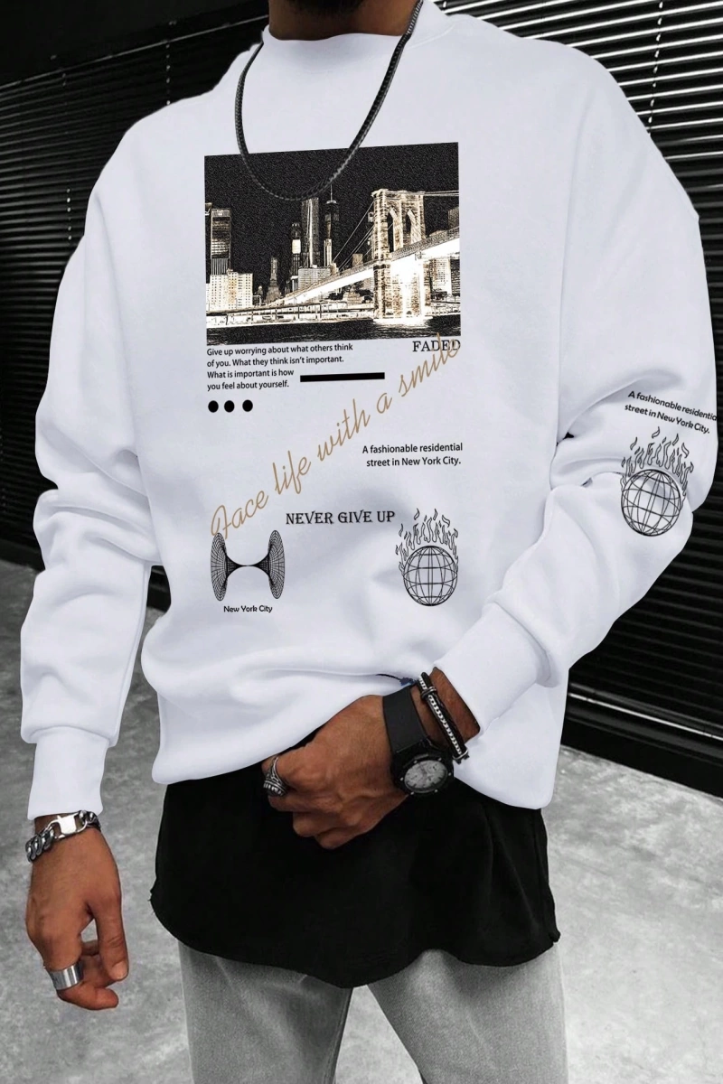 Erkek Slogan Grafik Sweatshirt