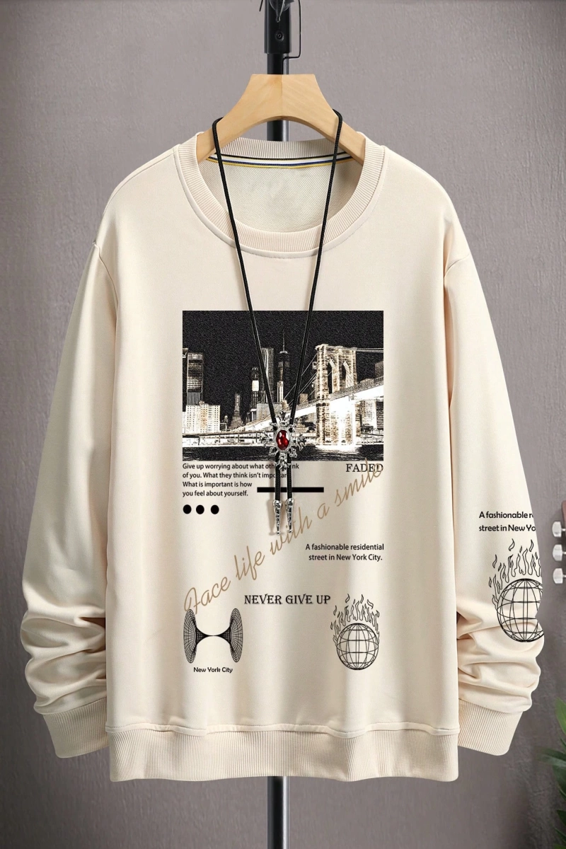 Erkek Slogan Grafik Sweatshirt
