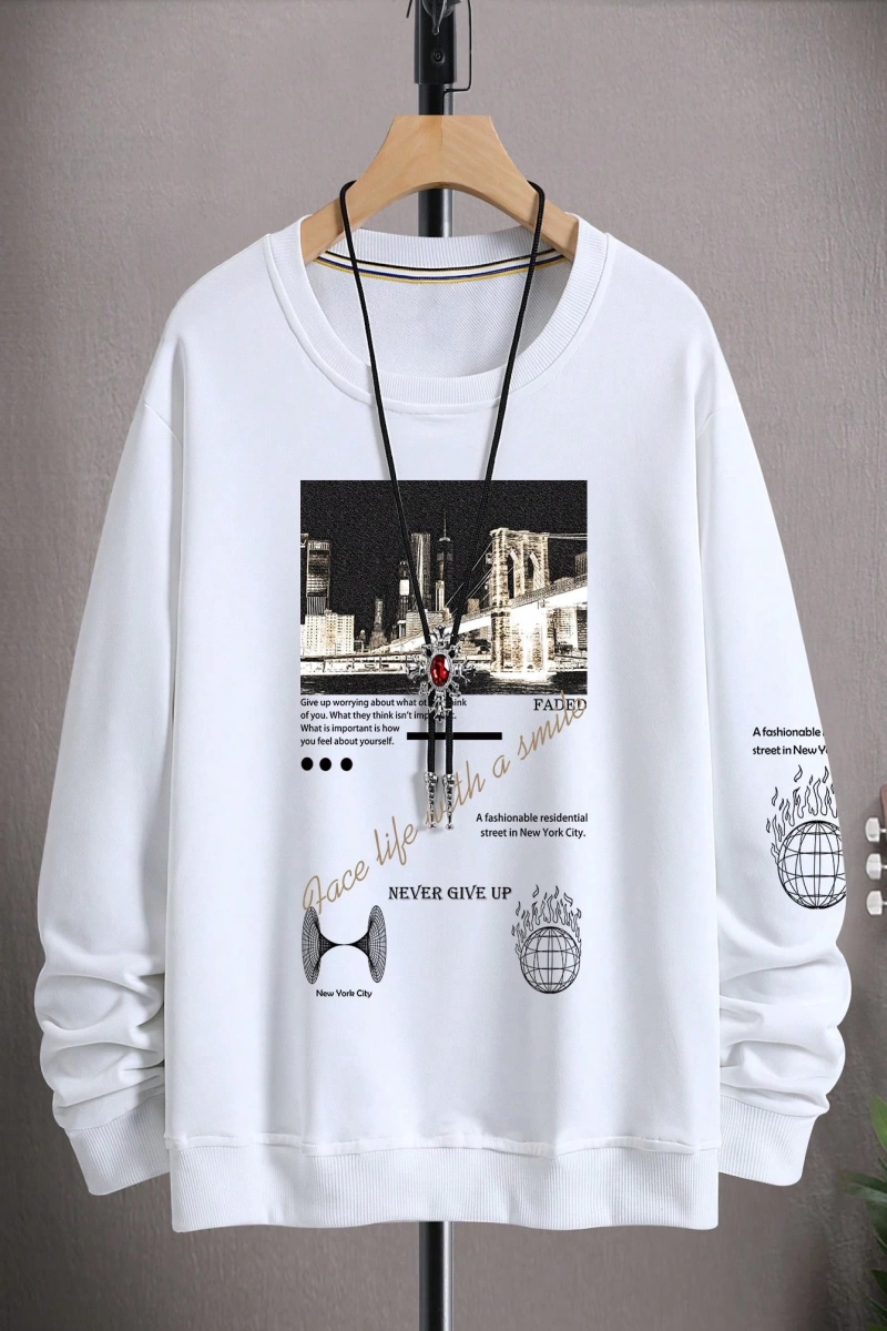 Erkek Slogan Grafik Sweatshirt
