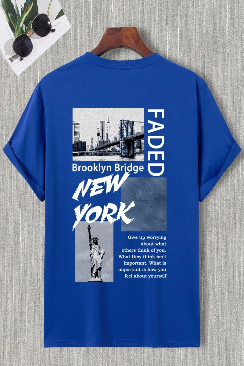 Erkek Slogan ve Gökdelenler Baskılı Tişört
