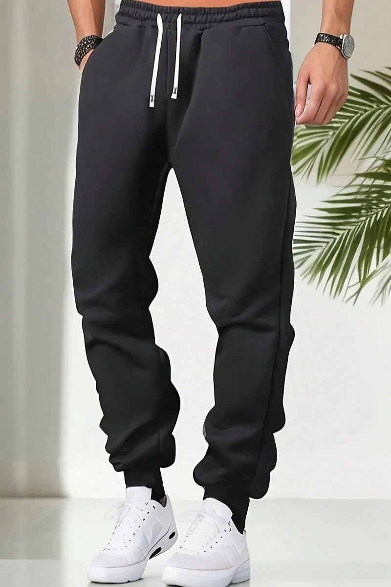 Erkek Sportif Jogger Pantolon Rahat Bol Kesim Temel Düz Renk Bağcıklı Elastik Bel Cepli ve Ka
