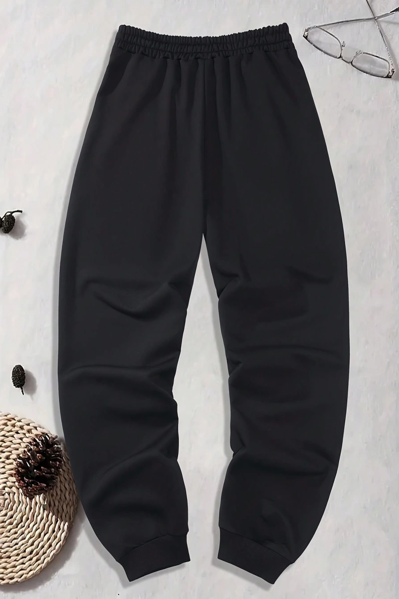 Erkek Sportif Jogger Pantolon Rahat Bol Kesim Temel Düz Renk Bağcıklı Elastik Bel Cepli ve Ka