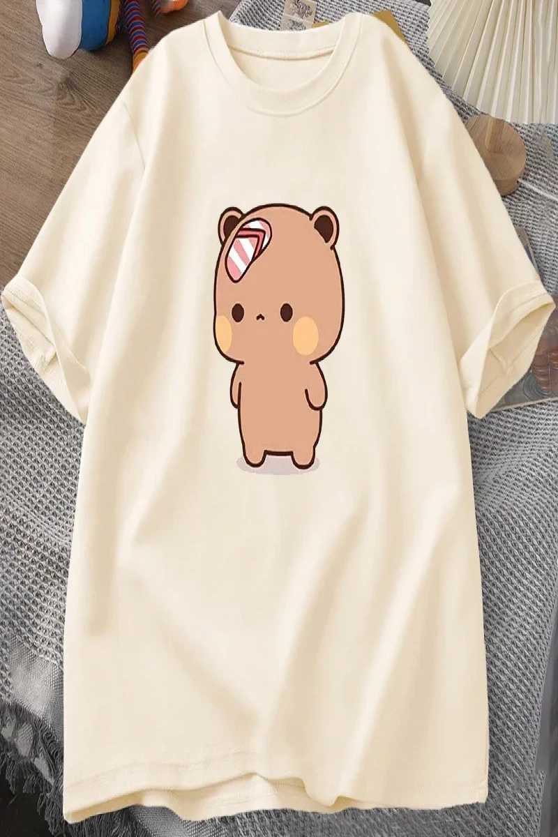 Erkek T-shirt Sevimli Karikatür Bubu Dududa Parmak arası Terlik Atıyor Tshirt Komik Pamuk Kı 3085