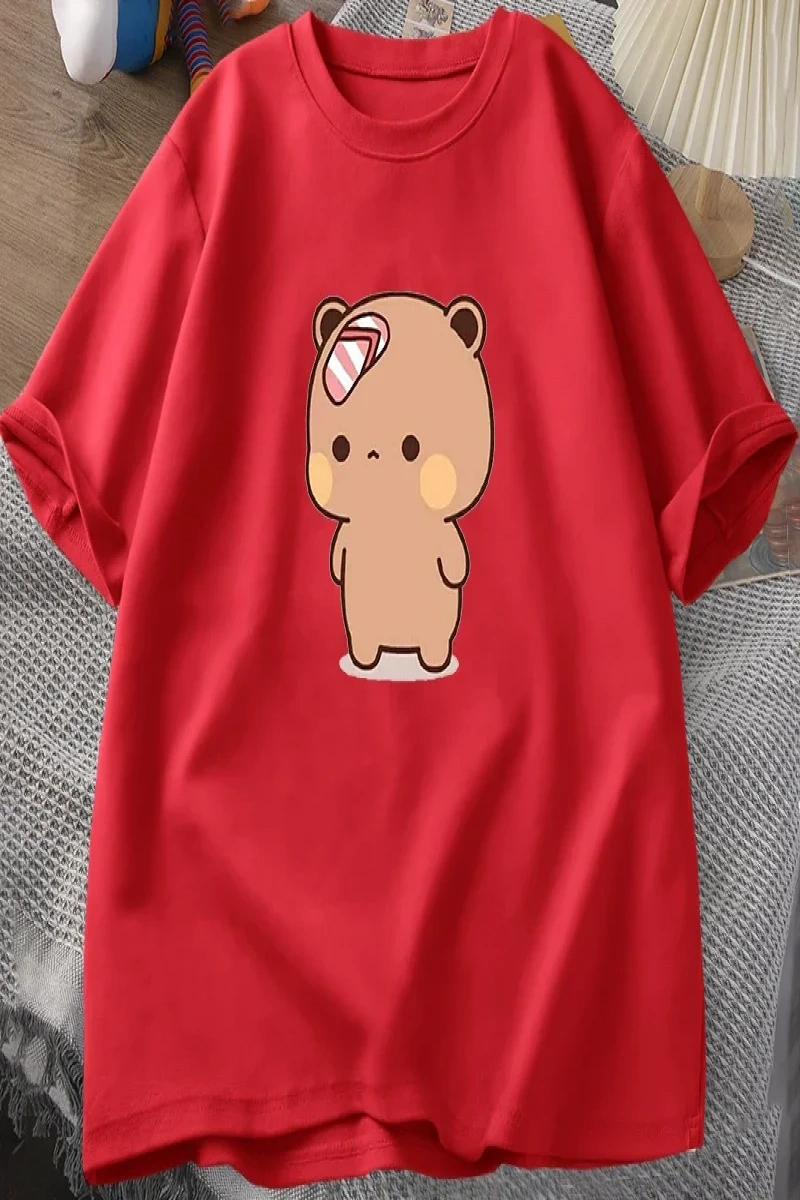 Erkek T-shirt Sevimli Karikatür Bubu Dududa Parmak arası Terlik Atıyor Tshirt Komik Pamuk Kı 3085