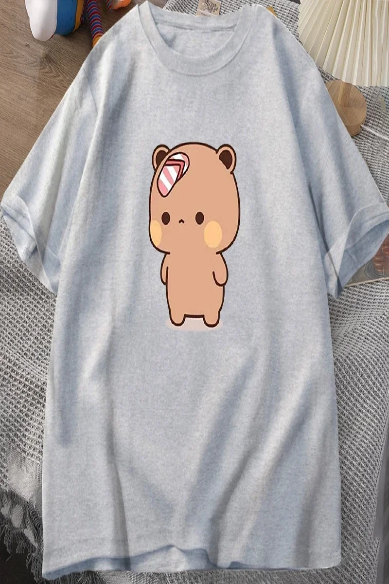 Erkek T-shirt Sevimli Karikatür Bubu Dududa Parmak arası Terlik Atıyor Tshirt Komik Pamuk Kı 3085