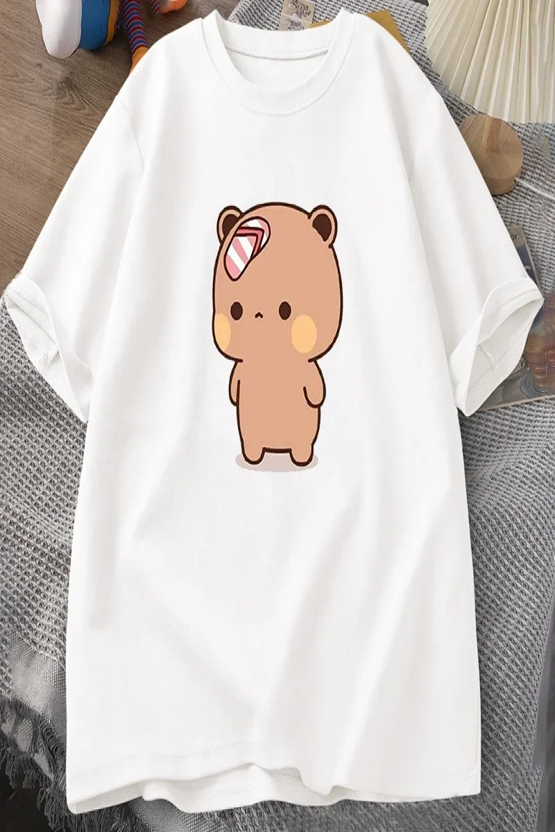 Erkek T-shirt Sevimli Karikatür Bubu Dududa Parmak arası Terlik Atıyor Tshirt Komik Pamuk Kı 3085
