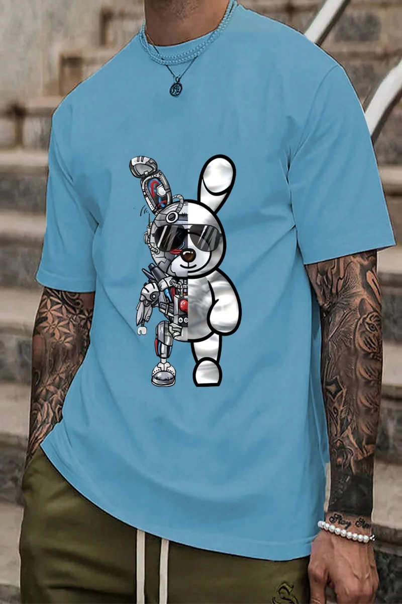 Erkek Tişörtleri Fit Crew Yaka Kısa Kollu Grafik Tişört Bunny Rahat Moda Erke