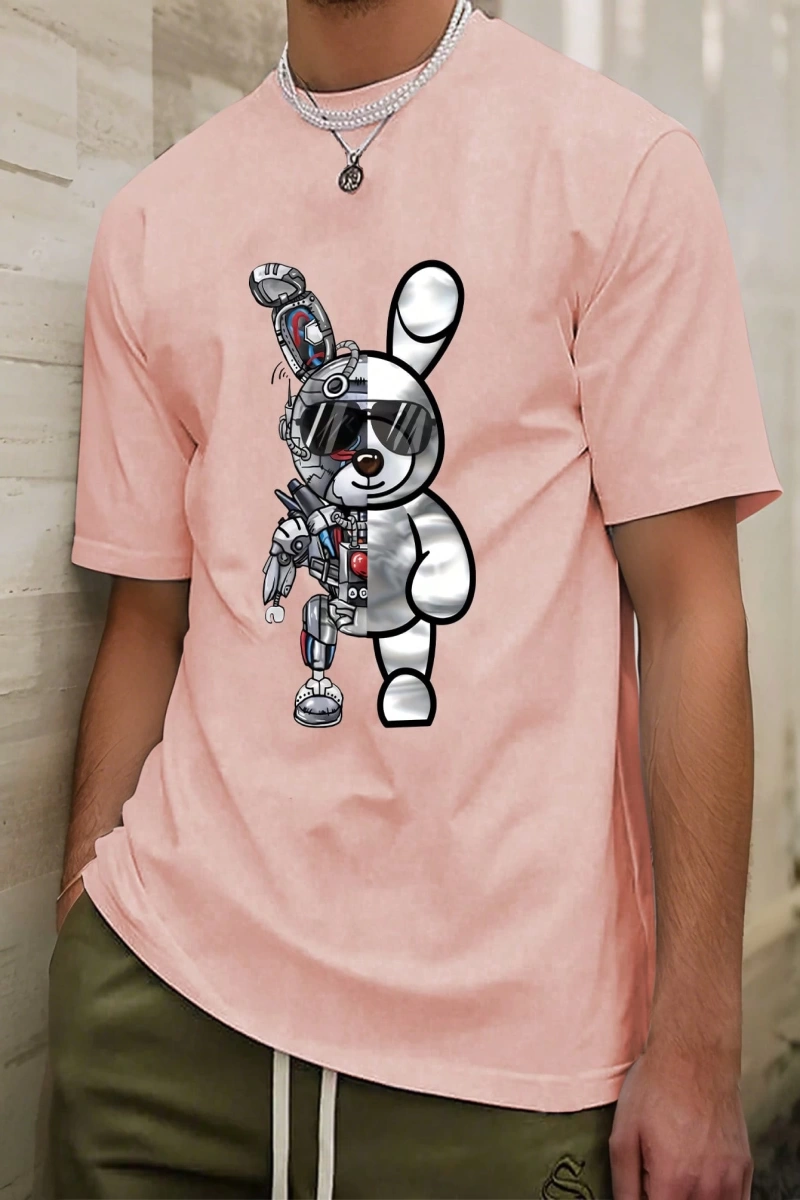 Erkek Tişörtleri Fit Crew Yaka Kısa Kollu Grafik Tişört Bunny Rahat Moda Erke