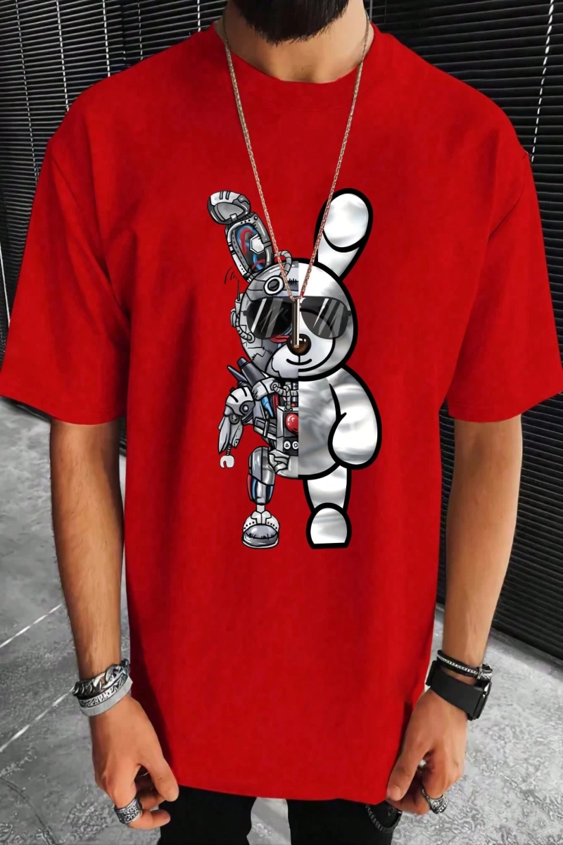 Erkek Tişörtleri Fit Crew Yaka Kısa Kollu Grafik Tişört Bunny Rahat Moda Erke