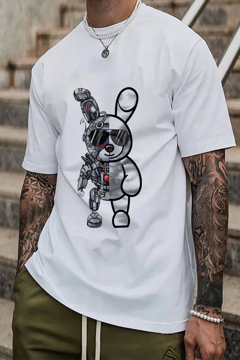 Erkek Tişörtleri Fit Crew Yaka Kısa Kollu Grafik Tişört Bunny Rahat Moda Erke