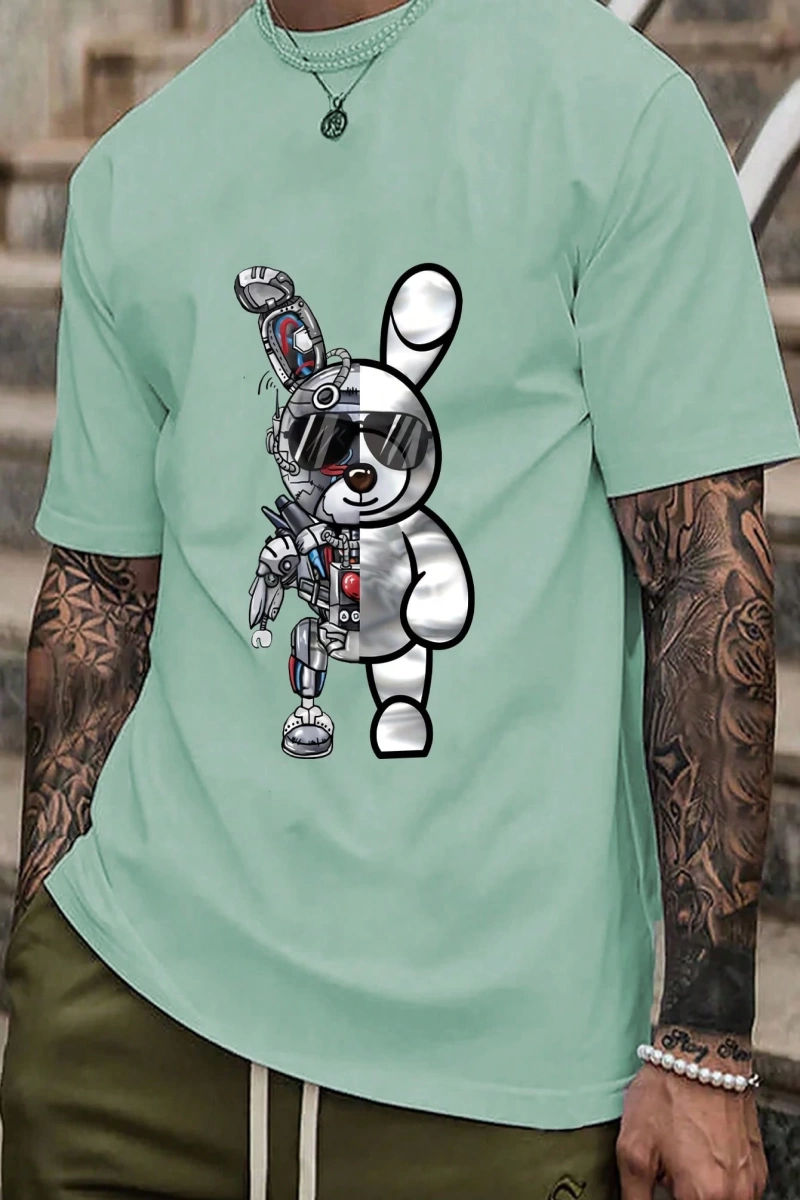Erkek Tişörtleri Fit Crew Yaka Kısa Kollu Grafik Tişört Bunny Rahat Moda Erke