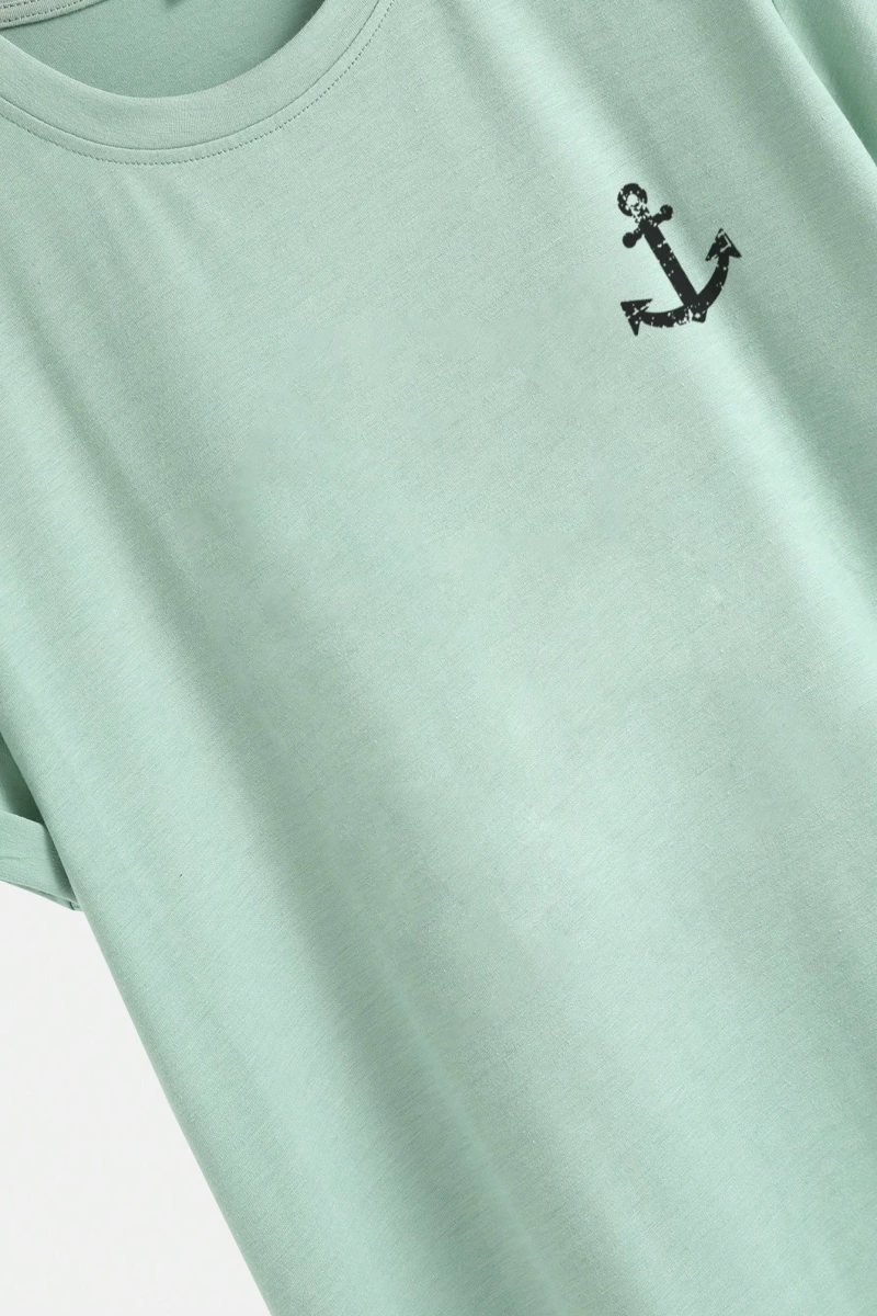 Erkek Tişörtleri Fit Crew Yaka Kısa Kollu Grafik Tişört Çapa Lacivert Rahat Y